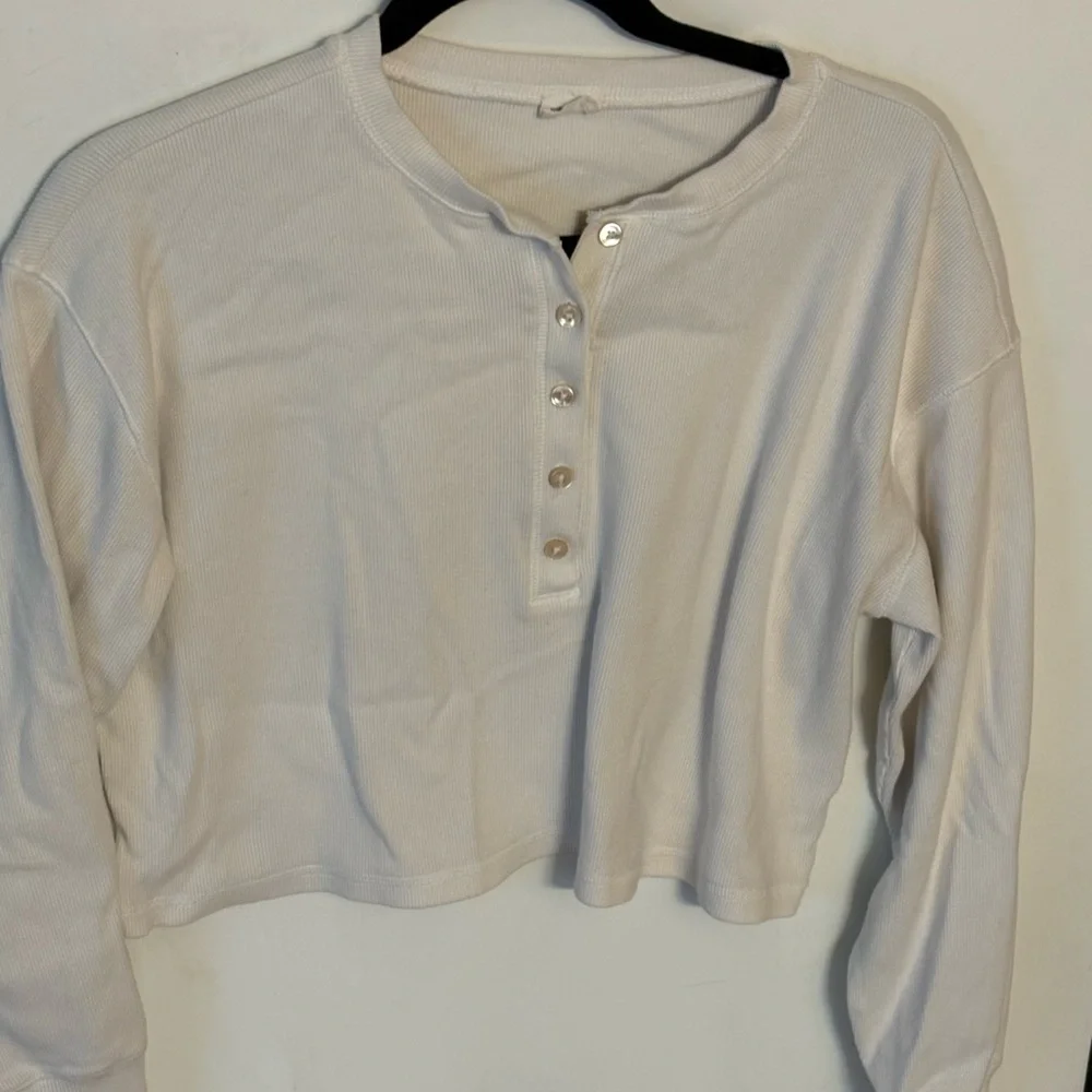 Wilfred Free White Ribbed Cropped Long Sleeve Top Size S - Picture 5 of 7